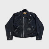 Vintage Y2K Harley Davidson Denim Jacket Womens Medium Black Motorcycle Biker Bomber