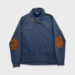Vintage 90s Polo Ralph Lauren Shawl Collar Sweatshirt Mens XL Blue Pony Pullover
