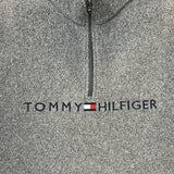 Vintage Y2K Tommy Hilfiger Fleece Mens Medium Gray Flag Pullover 1/4 Zip Jacket