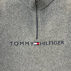 Vintage Y2K Tommy Hilfiger Fleece Mens Medium Gray Flag Pullover 1/4 Zip Jacket