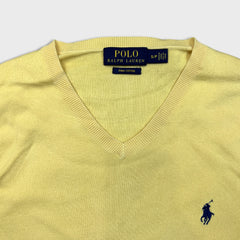 Polo Ralph Lauren Sweater Mens Small Yellow Pony V Neck Pullover