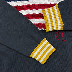 Vintage 90s Polo Ralph Lauren Knit Sweater Mens Medium Blue USA American Flag Sweatshirt
