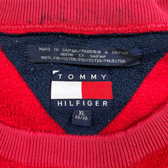 Vintage 90s Tommy Hilfiger Fleece Mens XL Red Pullover Spell Out Jacket