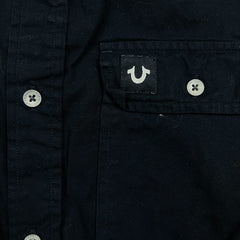 True Religion Shirt Mens Large Black Button Up Casual Preppy Cotton Short Sleeve