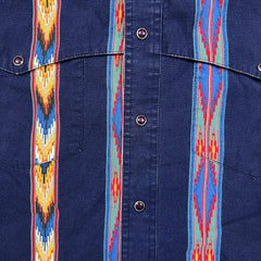 Vintage 90s Wrangler Shirt Mens XL Blue Faded Western Aztec Casual Button Up