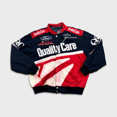 Vintage 90s Jeff Hamilton NASCAR Jacket Large USA Dale Jarret Ford Racing Quality Care