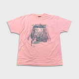 Vintage 90s Cat Window T Shirt Mens Large Pink Floral Nature Graphic Art Tee