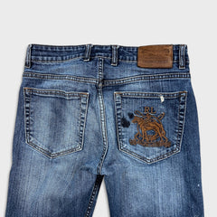 Polo Ralph Lauren Jeans Mens 32x28 Blue Medium Wash Western Cowboy Embroidered Pants