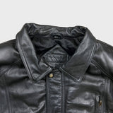 Vintage 90s Moores Black Leather Jacket Mens 2XL Black Quilted Lined Bomber Coat