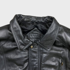 Vintage 90s Moores Black Leather Jacket Mens 2XL Black Quilted Lined Bomber Coat