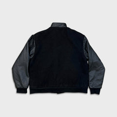 Vintage Y2K Blank Jacket Mens Small Black Leather Varsity Letterman Bomber
