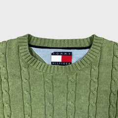 Vintage 90s Tommy Hilfiger Sweatshirt Mens Medium Green Lion Crest Knit Crewneck