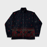 Vintage 90s Moose Fleece Mens Small Black Full Zip AOP Animal Outdoor Jacket