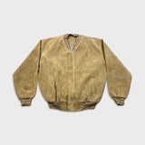 Vintage 90s Suede Jacket Mens Medium Beige Full Zip Outdoor Italian Bomber