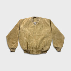 Vintage 90s Suede Jacket Mens Medium Beige Full Zip Outdoor Italian Bomber