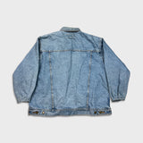 Vintage 90s Wrangler Denim Jacket Mens XL Blue Rugged Wear USA Trashed Trucker
