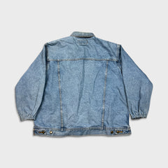 Vintage 90s Wrangler Denim Jacket Mens XL Blue Rugged Wear USA Trashed Trucker