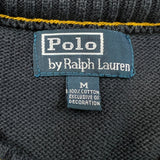 Vintage 90s Polo Ralph Lauren Knit Sweater Mens Medium Blue USA American Flag Sweatshirt