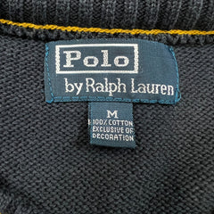 Vintage 90s Polo Ralph Lauren Knit Sweater Mens Medium Blue USA American Flag Sweatshirt
