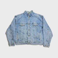 Vintage 90s Guess Jeans Denim Jacket Mens XL Blue Light Wash Trucker Sherpa