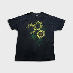 Vintage 90s Sun Flower T Shirt Mens XL Black USA Painted Faded Single Stitch Tee