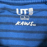 KAWS x Uniqlo BFF Striped Tee Mens Large Blue Embroidered Logo Short Sleeve Tee
