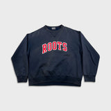 Vintage 90s Roots Athletics Sweatshirt Mens XL Blue Sun Faded Distressed Pullover