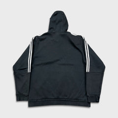 Adidas Hoodie Mens XL Black 3 Stripes Spell Out Pullover Hooded Sweater