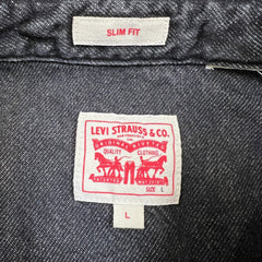 Levi's Barstow Denim Shirt Mens Large Black Dark Wash Slim Fit Western Pearl Snap