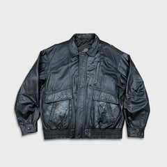 Vintage 90s Sears Leather Jacket Mens XL Black Full Zip Flight A-2 G-1 Bomber