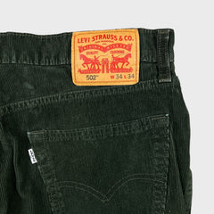 Levi's 502 Pants Mens 34x31 Green Corduroy Tapered Stretch Regular Fit Mid Rise