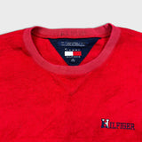 Vintage 90s Tommy Hilfiger Fleece Mens XL Red Pullover Spell Out Jacket