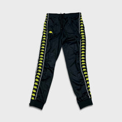 Kappa Track Pants Mens Medium Black Side Tape Athletic Taper Leg Gym Jogger
