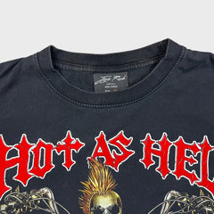 Vintage Y2K Skeleton Rider Hot As Hell T Shirt Mens Medium Black Punk Biker Tee