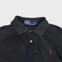 Vintage 90s Polo Ralph Lauren Shirt Mens Medium Black Pony Faded Distressed Short Sleeve