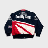 Vintage 90s Jeff Hamilton NASCAR Jacket Large USA Dale Jarret Ford Racing Quality Care