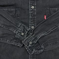 Vintage 90s Levi's Denim Shirt Mens Large Black Faded Dark Wash Button Up