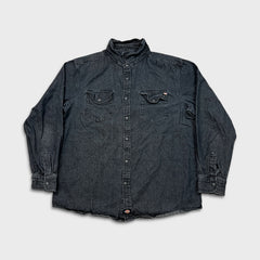 Dickies Denim Shirt Mens 2XL Black Dark Wash Casual Western Button Up
