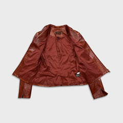 Vintage Y2K Danier Leather Jacket Womens Small Red Zip Front Wing Collar Coat