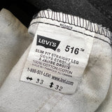 Vintage 90s Levi's 516 Jeans Mens 33x32 Black Slim Fit Straight Leg Faded Denim Pants