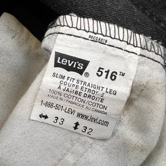 Vintage 90s Levi's 516 Jeans Mens 33x32 Black Slim Fit Straight Leg Faded Denim Pants