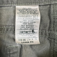 Carhartt B159 Pants Mens 34x32 Green Loose Fit Canvas Carpenter Workwear Dungaree