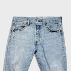 Levi’s 501 ST Jeans Mens 30x30 Blue Straight Taper Light Wash Distressed Denim Pants