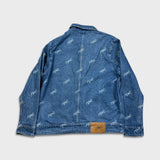 Nike Jordan Flight Heritage Denim Jacket Mens Large Blue AOP Monogram Trucker