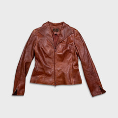 Vintage Y2K Danier Leather Jacket Womens Small Red Zip Front Wing Collar Coat