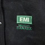 Vintage 90s EMI Music Canada Varsity Jacket Men Medium Black Wool Leather Bomber