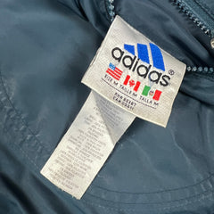 Vintage 90s Adidas Jacket Mens Medium Blue Stripe Reversible Fleece Full Zip Coat