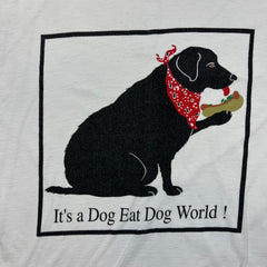 Vintage 90s Its A Dog Eat Dog World T Shirt Mens Large White Hot Dog Funny Tee