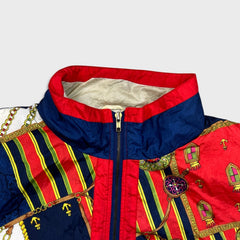 Vintage 90s Active Frontier Jacket Mens 2XL Blue Baroque Print Windbreaker