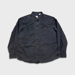 Levi's Standard Denim Shirt Mens Large Black Dark Wash Casual Western Pearl Snap